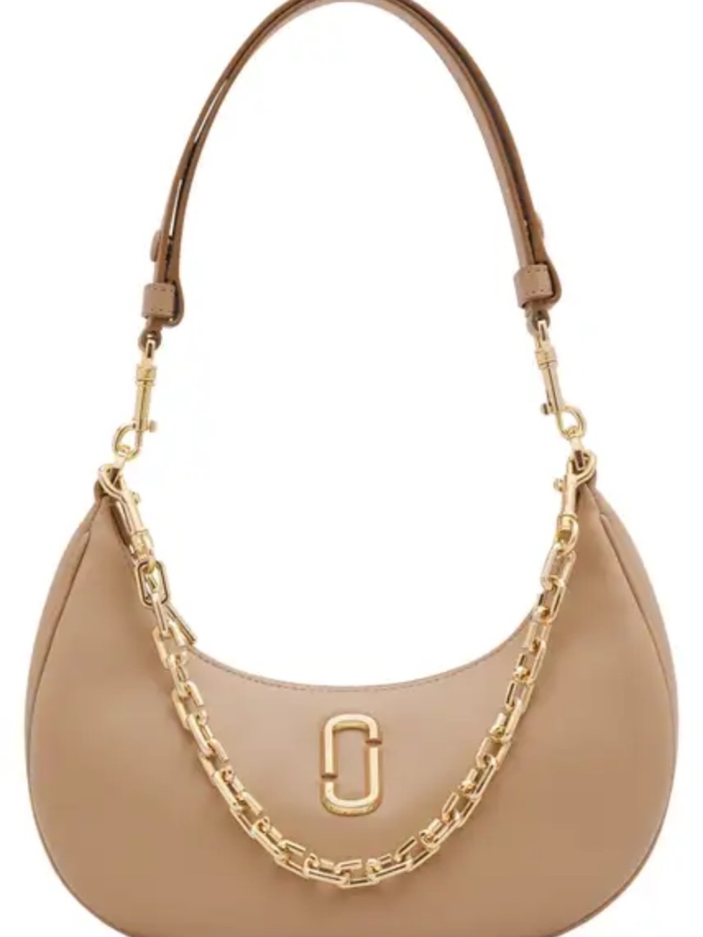 Marc Jacobs Leather Crescent Hobo Shoulder Bag Tan Brown Minimalist